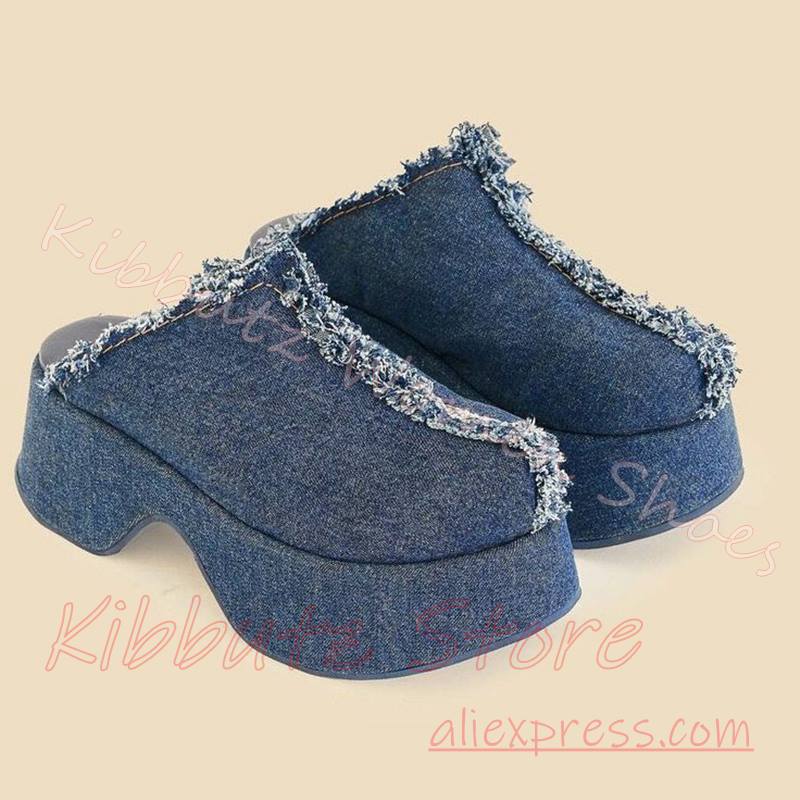 Denim Platform Mules Slipper W - Street Fashion Y2K review and price